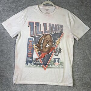 Hollister University of Illinois Fight Illini Football T Shirt Large Retro Faded